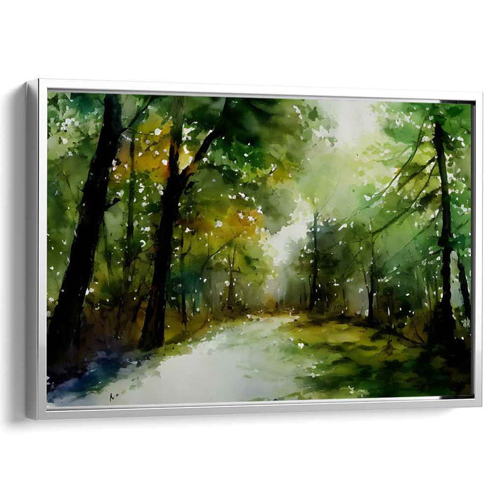 Ethereal Woods Journey: A Serene Watercolor Forest Path