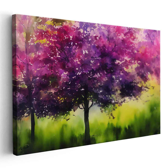 Chromatic Forest Bloom: Vibrant Watercolor Trees in Spring