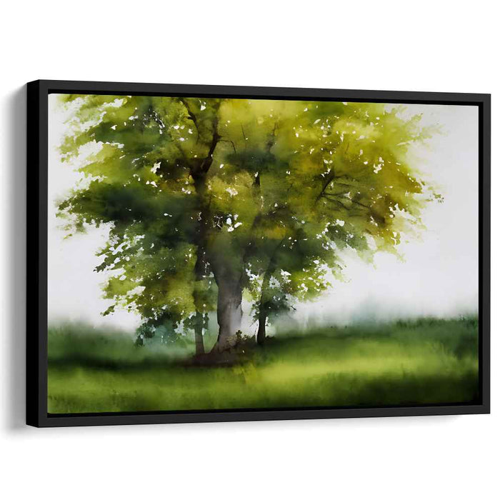 Quiet Arboreal Reflections: Tranquil Watercolor Tree Landscape Canvas Art Print