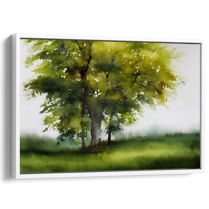 Quiet Arboreal Reflections: Tranquil Watercolor Tree Landscape Canvas Art Print