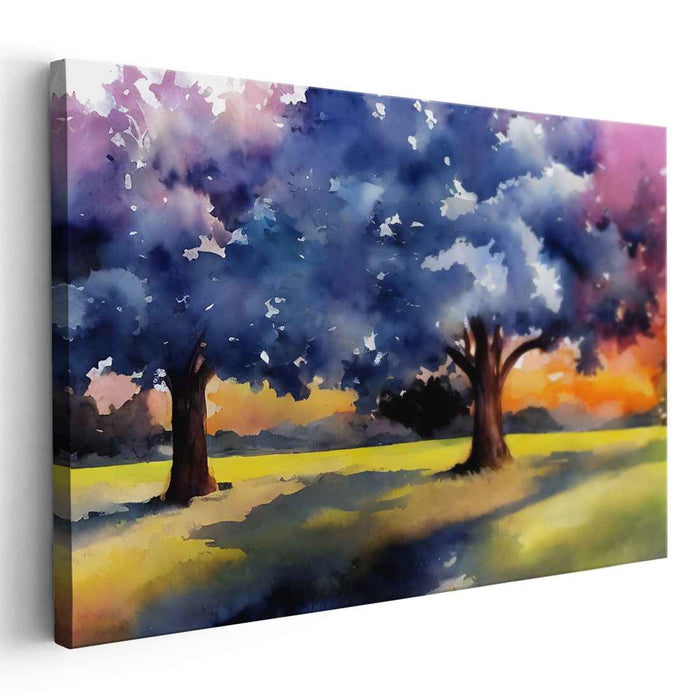 Aqua Mist Symphony: Impressionist Watercolor Landscape Canvas Art Print