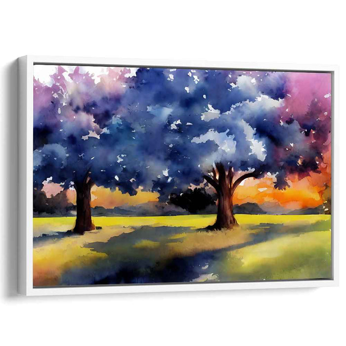 Aqua Mist Symphony: Impressionist Watercolor Landscape Canvas Art Print