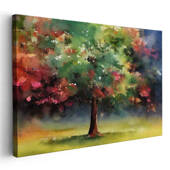 Ethereal Arboreal Splendor: Vibrant Watercolor Landscape Art Print