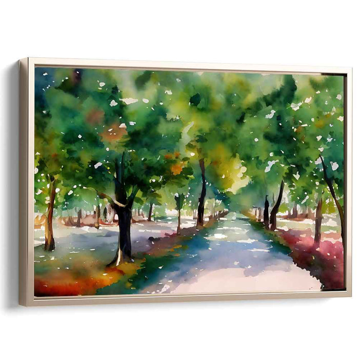 Pastel Riverbanks: Watercolor Impressionist Landscape Canvas Art Print