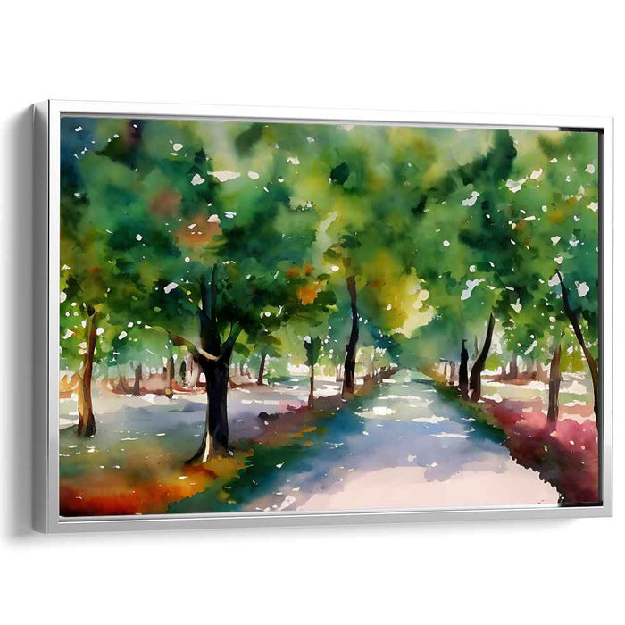Pastel Riverbanks: Watercolor Impressionist Landscape Canvas Art Print