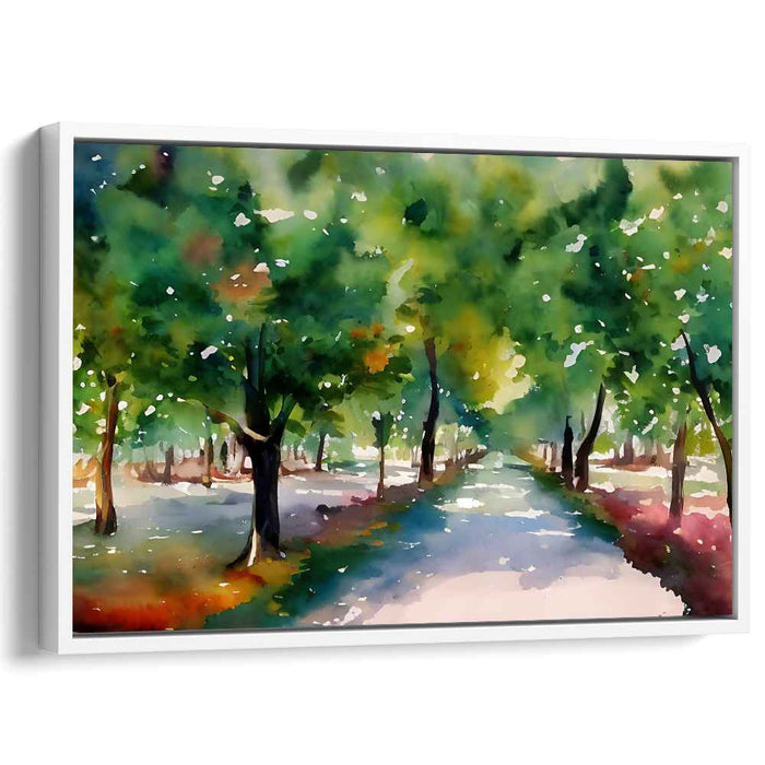 Pastel Riverbanks: Watercolor Impressionist Landscape Canvas Art Print