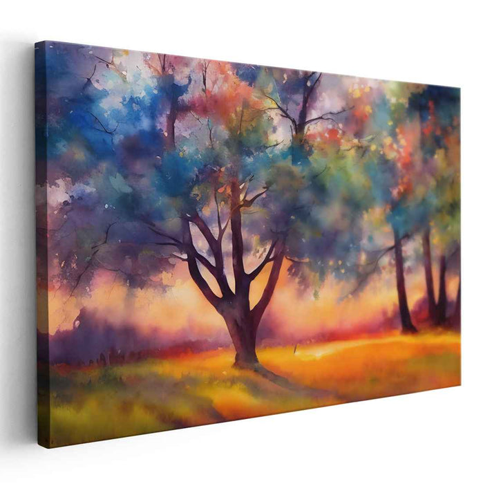 Whispers In Moonlit Woods: Watercolor Forest at Twilight