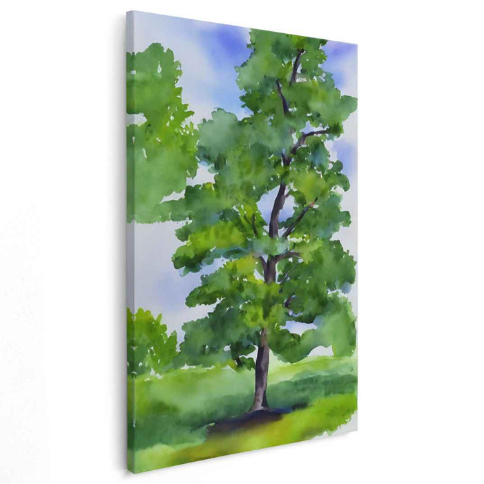 Aqua Arboreal Elegance: Watercolor Tree Landscape Art Print