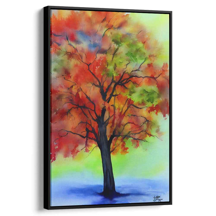 Chromatic Arboreal Watercolor Impressions: Vibrant Watercolor Tree Canvas Art Print
