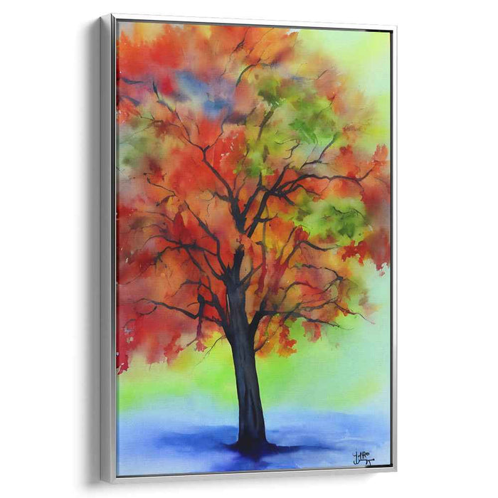 Chromatic Arboreal Watercolor Impressions: Vibrant Watercolor Tree Canvas Art Print
