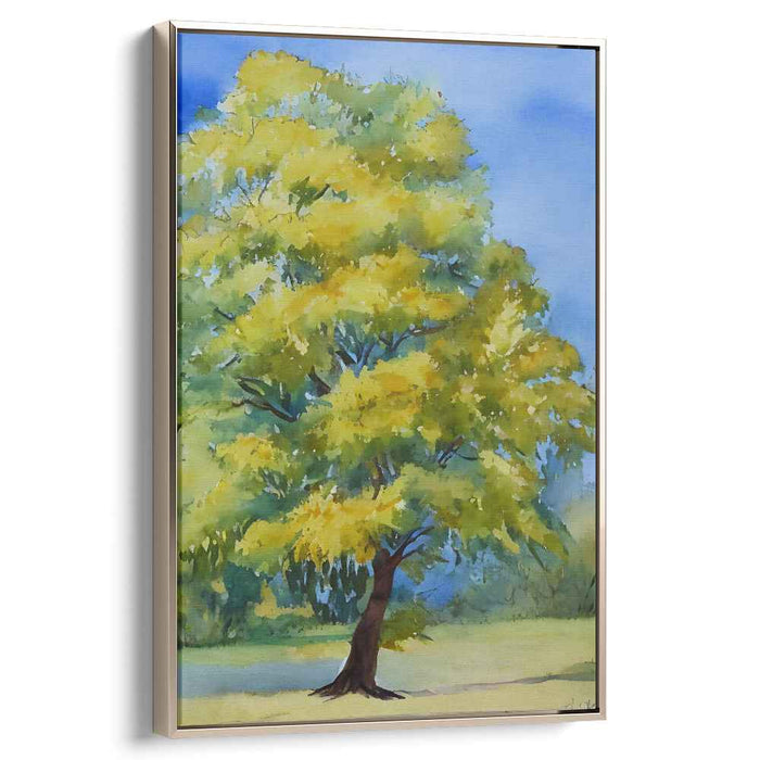 Aqua Arboreal Serenity: Lush Tree in Watercolor Landscape Canvas Art