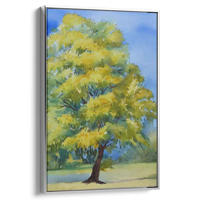 Aqua Arboreal Serenity: Lush Tree in Watercolor Landscape Canvas Art