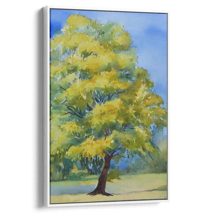 Aqua Arboreal Serenity: Lush Tree in Watercolor Landscape Canvas Art