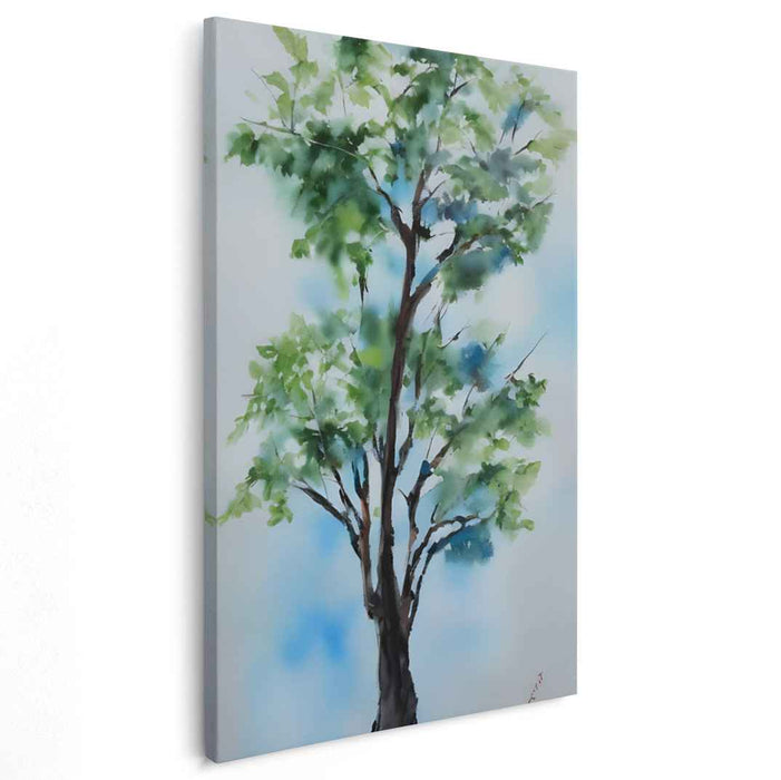 Ethereal Verdure: Watercolor Serenity Tree Artwork