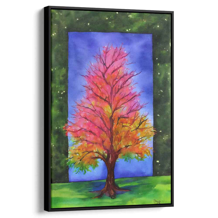 Cosmic Canopy Dance: Vibrant Tree in Starry Night Setting Canvas Art