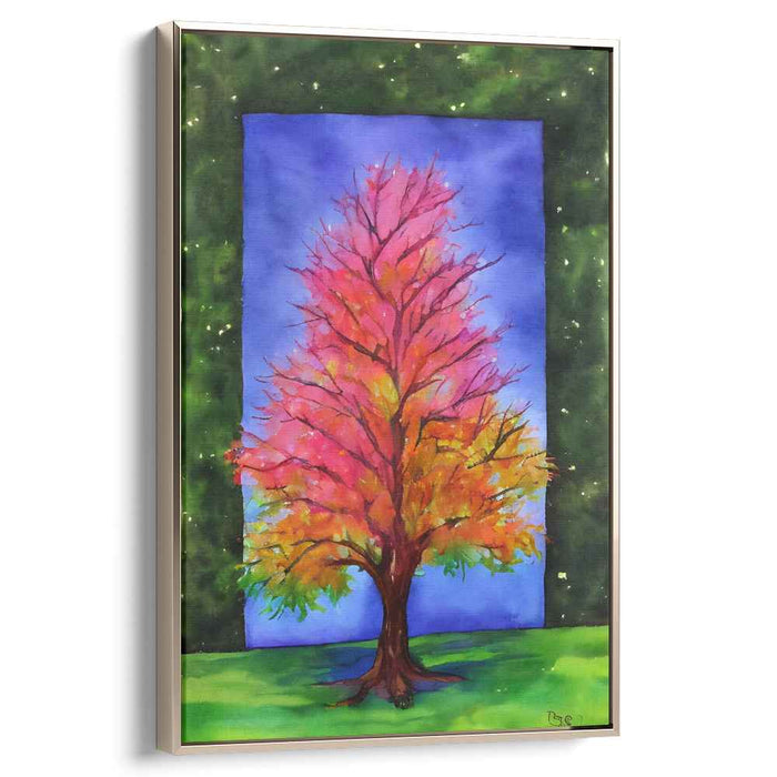 Cosmic Canopy Dance: Vibrant Tree in Starry Night Setting Canvas Art