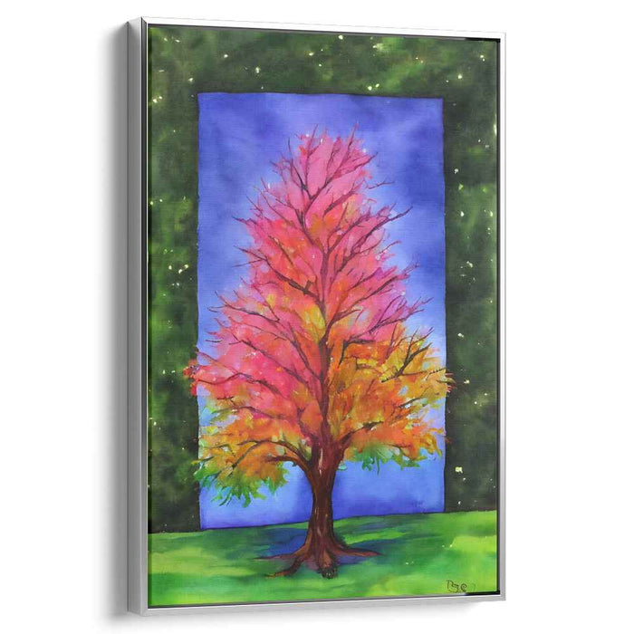 Cosmic Canopy Dance: Vibrant Tree in Starry Night Setting Canvas Art