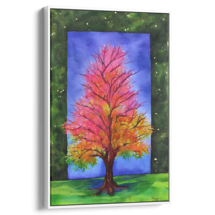 Cosmic Canopy Dance: Vibrant Tree in Starry Night Setting Canvas Art