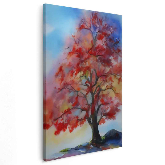 Blossoms in Blue Mist: Watercolor Tree in Full Bloom Canvas Art Print