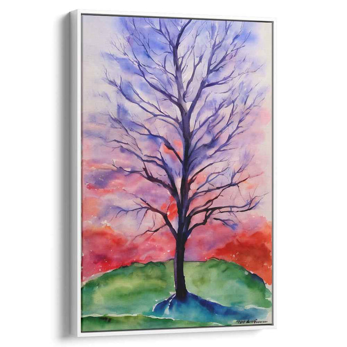 Ethereal Solitude: Watercolor Tree at Sunset Canvas Art Print