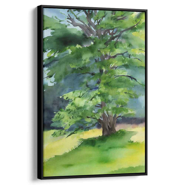 Serene Arboreal Bliss: Impressionist Green Tree Watercolor Canvas Art