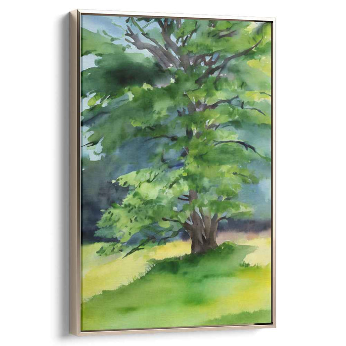 Serene Arboreal Bliss: Impressionist Green Tree Watercolor Canvas Art