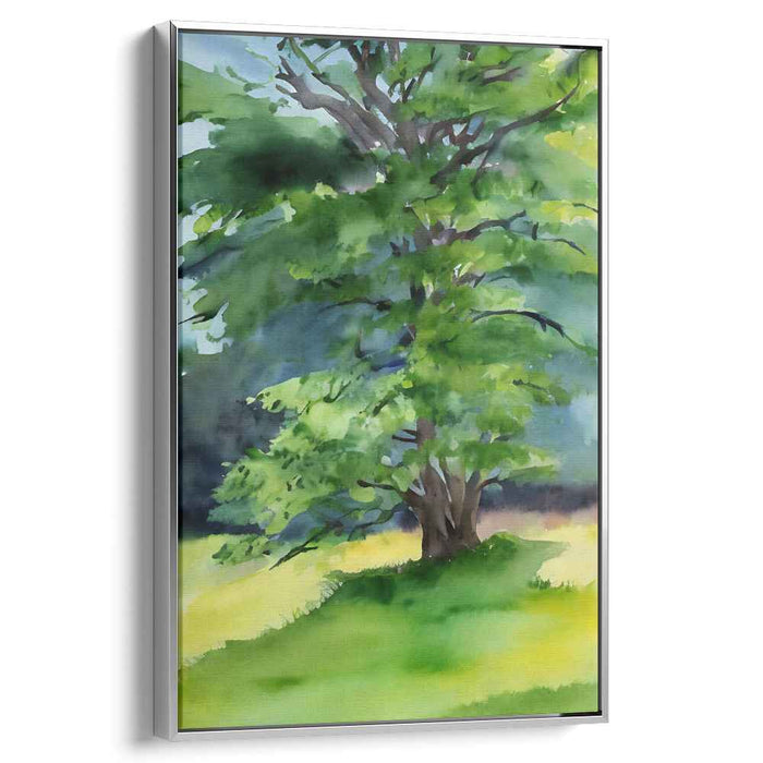 Serene Arboreal Bliss: Impressionist Green Tree Watercolor Canvas Art