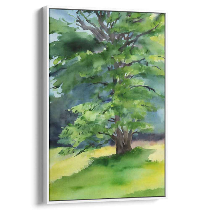 Serene Arboreal Bliss: Impressionist Green Tree Watercolor Canvas Art