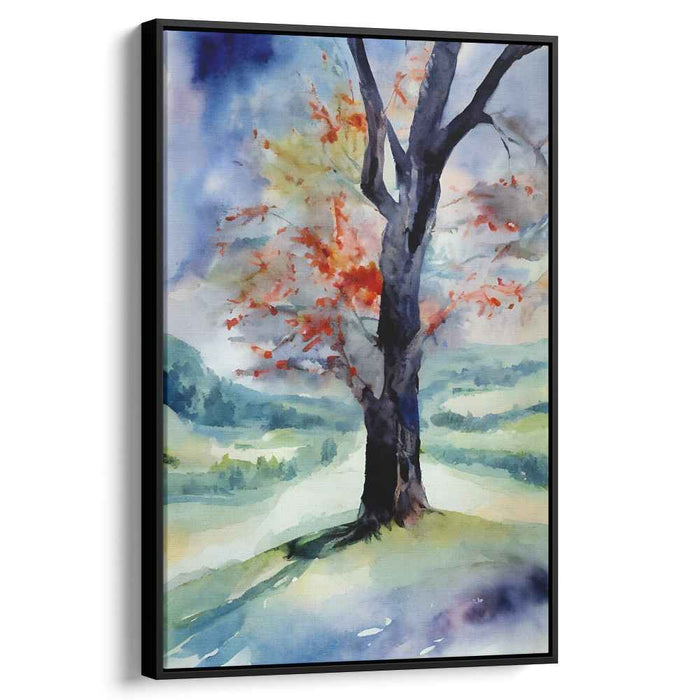 Blaze of Brushstrokes: Impressionistic Tree in Fiery Watercolor