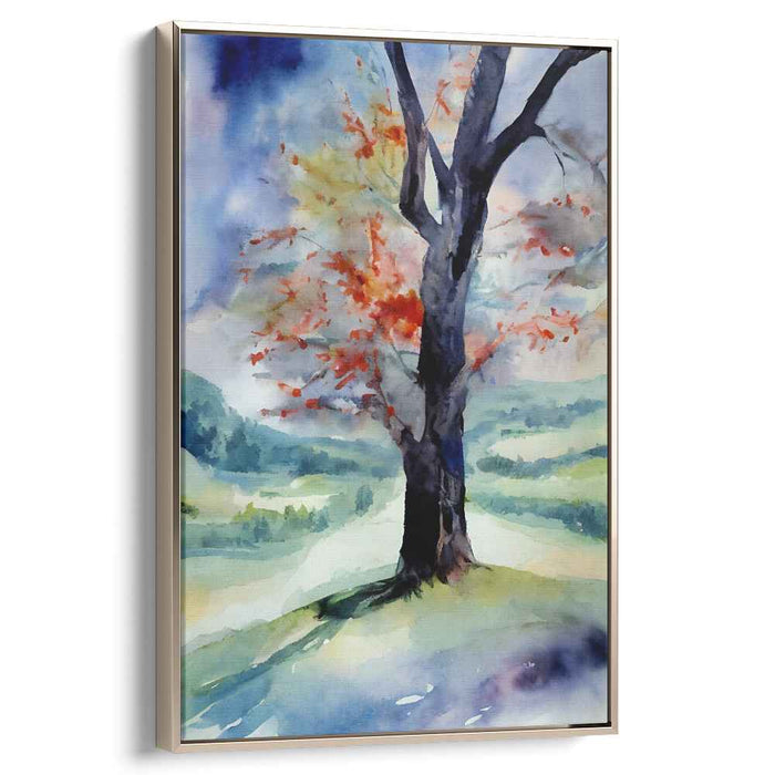 Blaze of Brushstrokes: Impressionistic Tree in Fiery Watercolor
