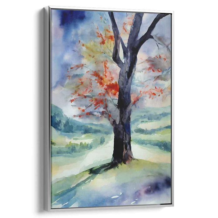 Blaze of Brushstrokes: Impressionistic Tree in Fiery Watercolor