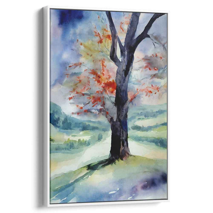 Blaze of Brushstrokes: Impressionistic Tree in Fiery Watercolor