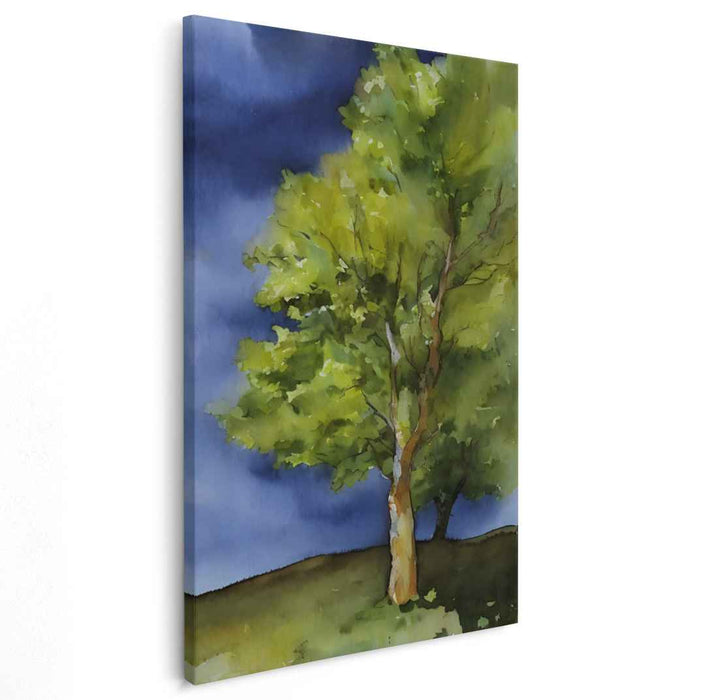 Serene Tree: Watercolor Nature Landscape Canvas Art Print