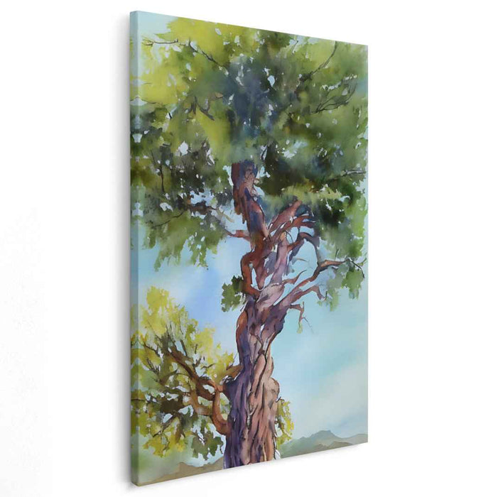 Majestic Tree: Watercolor Nature's Serenity Canvas Art Print