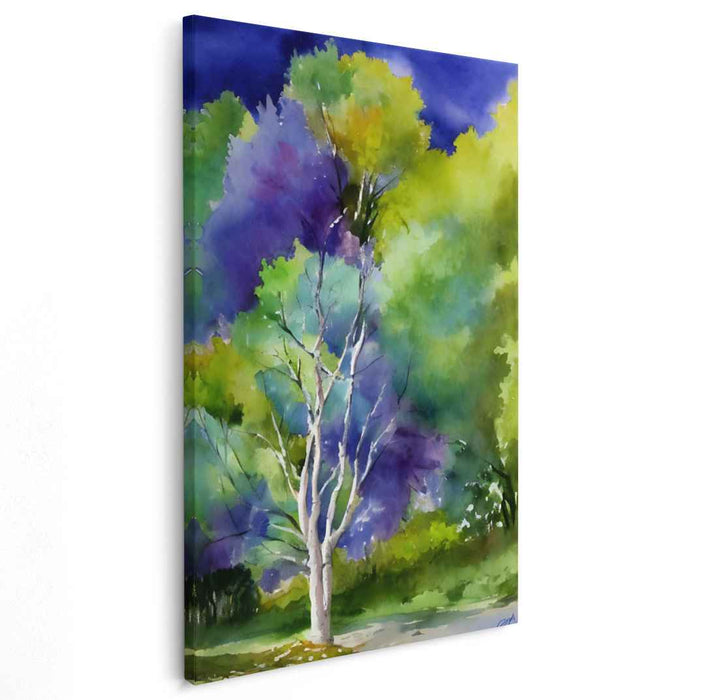 Whispering Colors: Tranquil Tree Watercolor Landscape