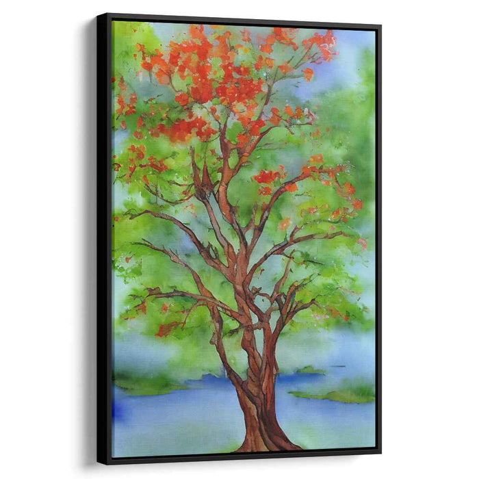 Serene Seasons: Watercolor Tree in Tranquil Landscape