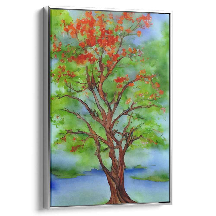 Serene Seasons: Watercolor Tree in Tranquil Landscape