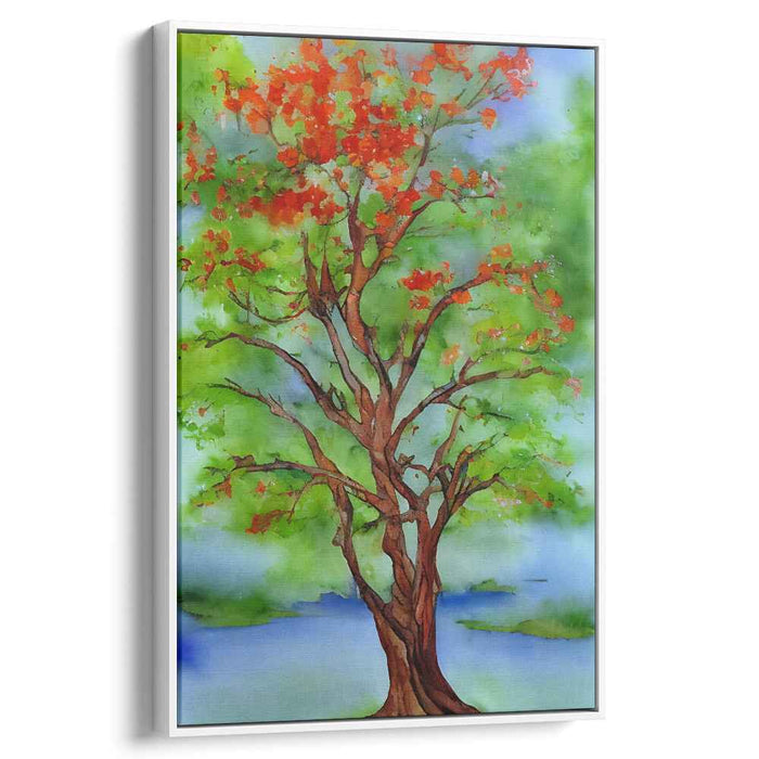 Serene Seasons: Watercolor Tree in Tranquil Landscape
