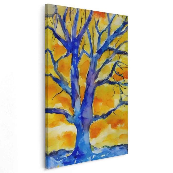 Vibrant Sunset Silhouette: Watercolor Tree Canvas Art Print
