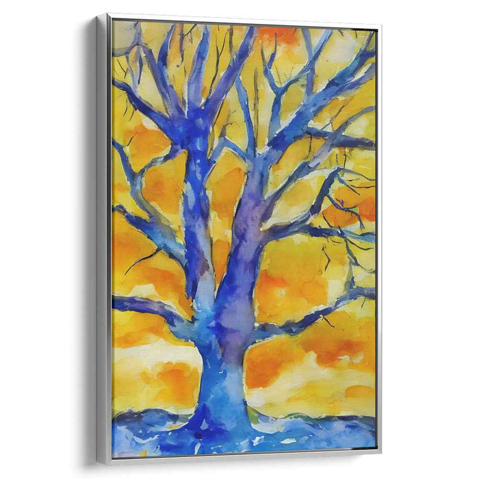 Vibrant Sunset Silhouette: Watercolor Tree Canvas Art Print