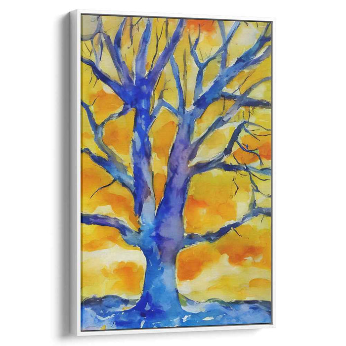 Vibrant Sunset Silhouette: Watercolor Tree Canvas Art Print