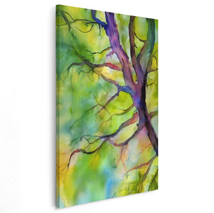 Aqua Branches in Ink: Abstract Watercolor Tree Branches Canvas Art Print