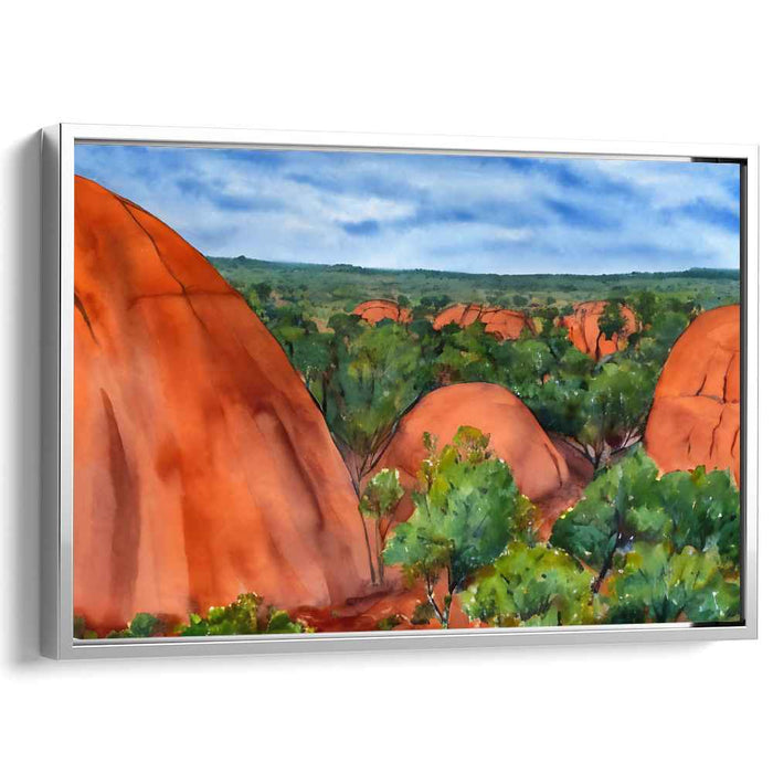 Crimson Canyon Sanctuary: Vibrant Red Rock Oasis Landscape Canvas Art Print