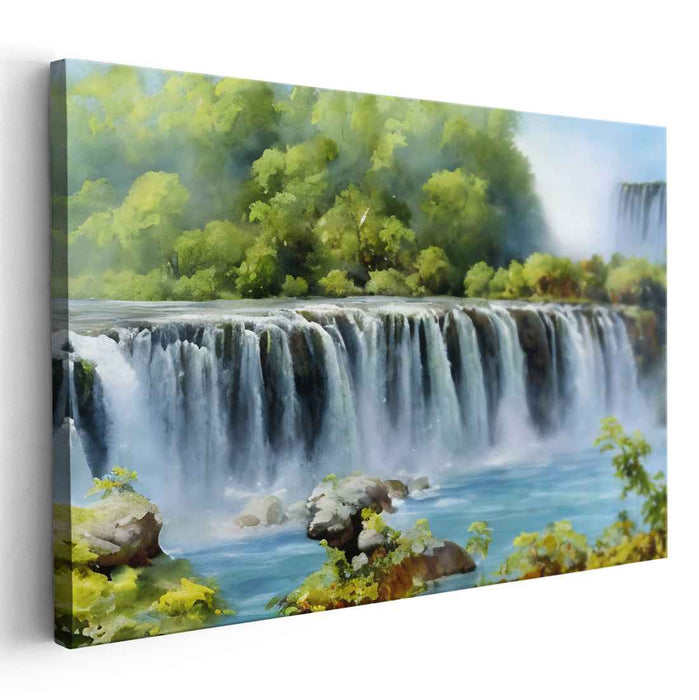 Misty Waterfall Serenade: Tranquil Landscape Canvas Art