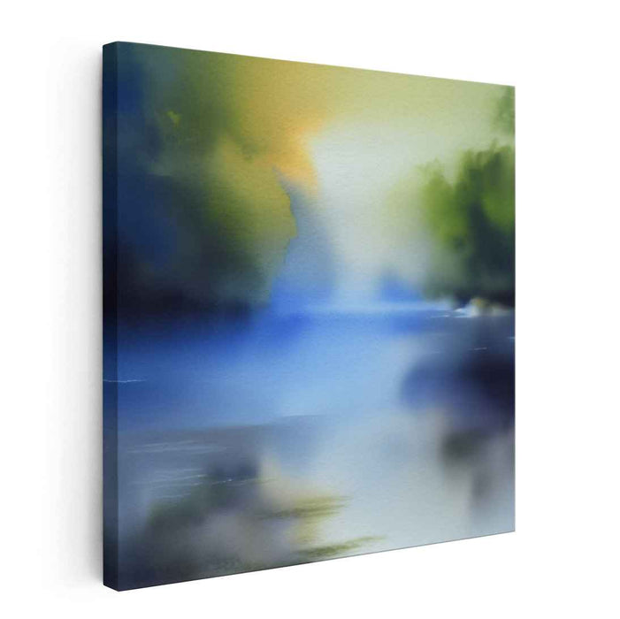 Tranquility's Verdant Canvas: Tranquil Blue and Green Landscape Art