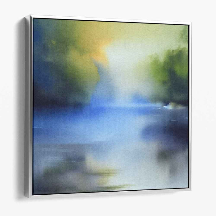 Tranquility's Verdant Canvas: Tranquil Blue and Green Landscape Art