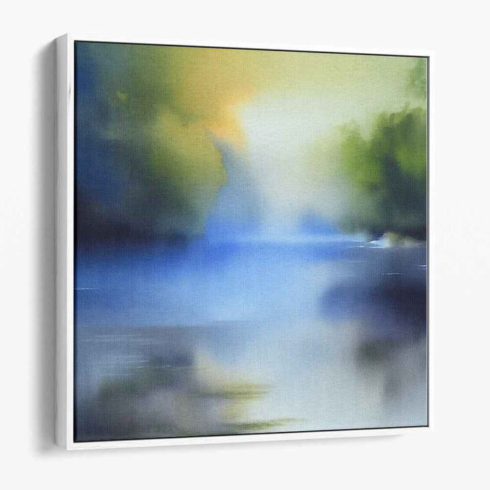 Tranquility's Verdant Canvas: Tranquil Blue and Green Landscape Art