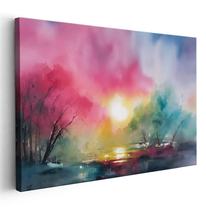 Spectral Sunrise: Ethereal Watercolor Landscape