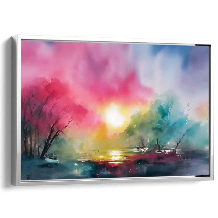 Spectral Sunrise: Ethereal Watercolor Landscape