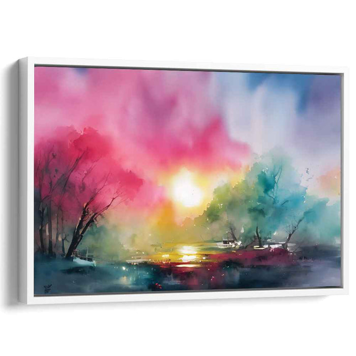 Spectral Sunrise: Ethereal Watercolor Landscape